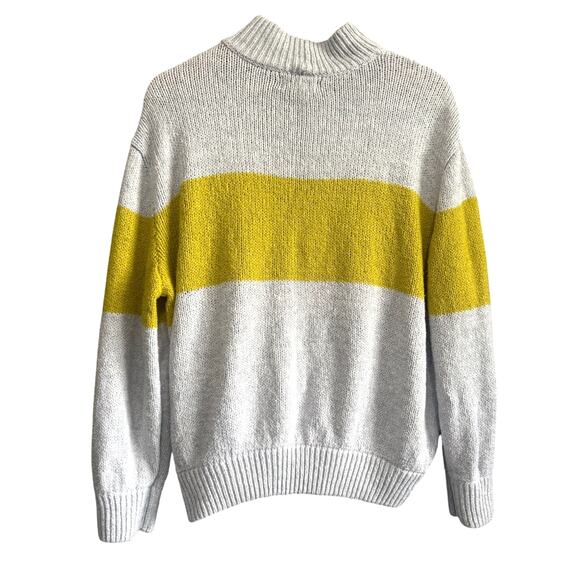 Aerie Gray & Mustard Yellow Colorblock Mock Neck Sweater | Size Large - Picture 3 of 5